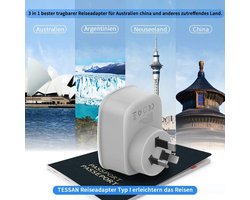 Famanu Reisstekker Australië Adapter China Duitsland Stekker met 2 USB 2.4A, Stopcontactadapter Reisadapter Voedingsadapter voor Nieuw Zeeland Argentinië Wandoplader, Reisadapter Australië