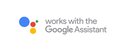 Google Assistant logo met de tekst 'works with the Google Assistant'.