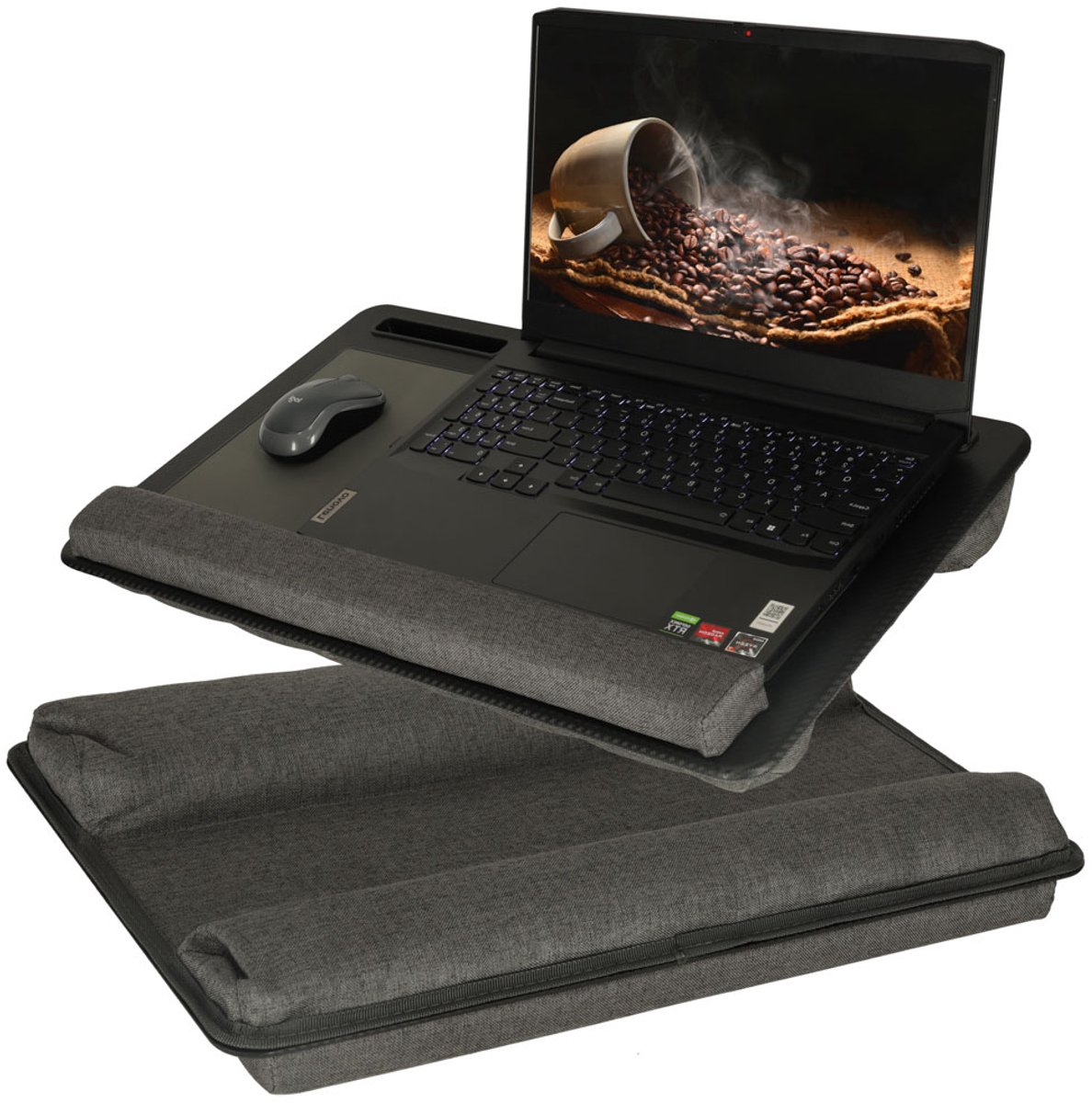 Laptopkussen Met Muismat en Telefoonhouder - Zwart - Laptoptafel voor in Bed - Schootkussen - Polssteun - Zwart - 11 inch t/m 17 inch