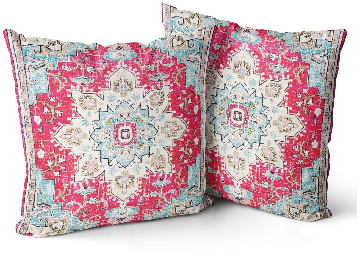 Ibenzoa Set van 2 Boho Sierkussenslopen met Retro Patroon in Zacht Fluweel, 40 x 40 cm Roze