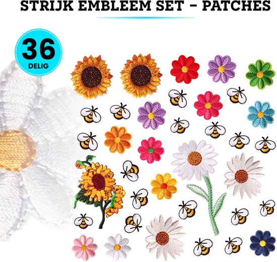 Lot de 36 écussons Set Somstyle - Vêtements Fleurs et abeilles - Application sur tissu - Multicolore