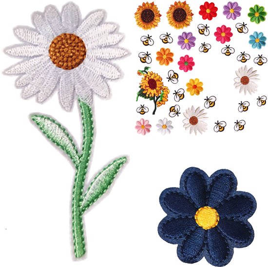 Lot de 36 écussons Set Somstyle - Vêtements Fleurs et abeilles - Application sur tissu - Multicolore