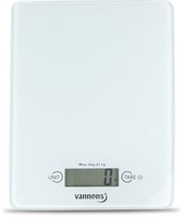 Vannons - Keukenweegschaal - Keuken Weegschaal Digitaal - Precisie Weegschaal Keuken tot 5 kilo voor Bakken - Inclusief Batterij - Glas - Wit