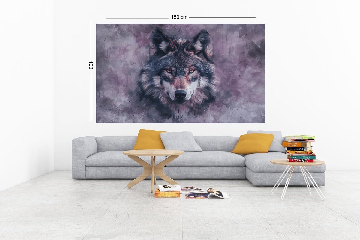 Trendex Global Canvas Schilderij – Wild Dier – Wolf –Moderne Dierenkunst – 150x100x2 cm Grijs