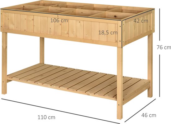 Outsunny-Tannenholz-Naturholz-L110 x W46 x H76 cm-Hochbeet