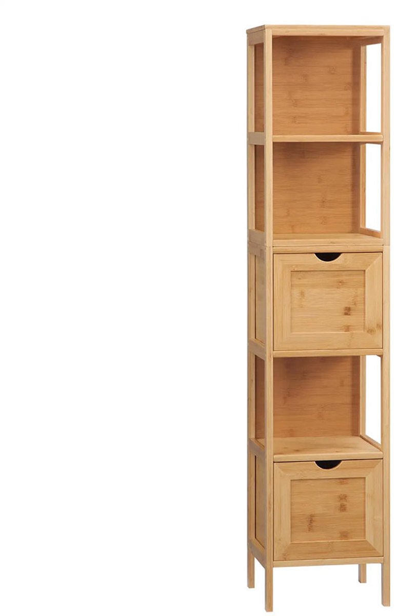 Gutent Badkamermeubel-3 Planken-2 Laden-Bamboe-30cm x 30cm x 140cm-Natuurlijk
