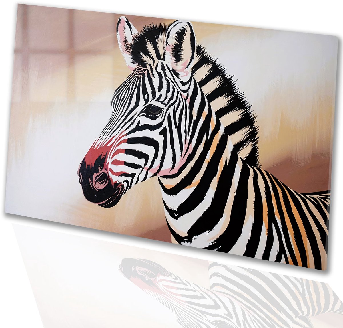 Pop-art zebra - Zebra glasschilderij - Schilderijen dier - Pop Art - Schilderij op acrylglas - Muurdecoratie modern - acrylglas 90x60 cm