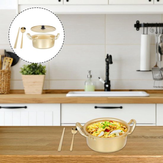 Allecto Plus - Koreaanse Ramen Noedelpan met stokjes en lepel - Traditioneel aluminium instant hot pot voor keuken kookgerei - Multifunctionele Ramyun Fornuis — afbeelding 3