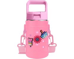 Allecto Plus - Waterfleshouder voor kinderflessen - Roze - Geschikt voor YETI Rambler Jr. en Hydro Flask - Verstelbare banden - Hard Base - 14oz