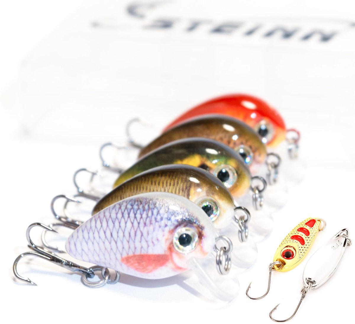 Ibenzoa® Set van 5 Mini Crankbait Aasjes voor Roofvissen, Inclusief Handige Opbergdoos