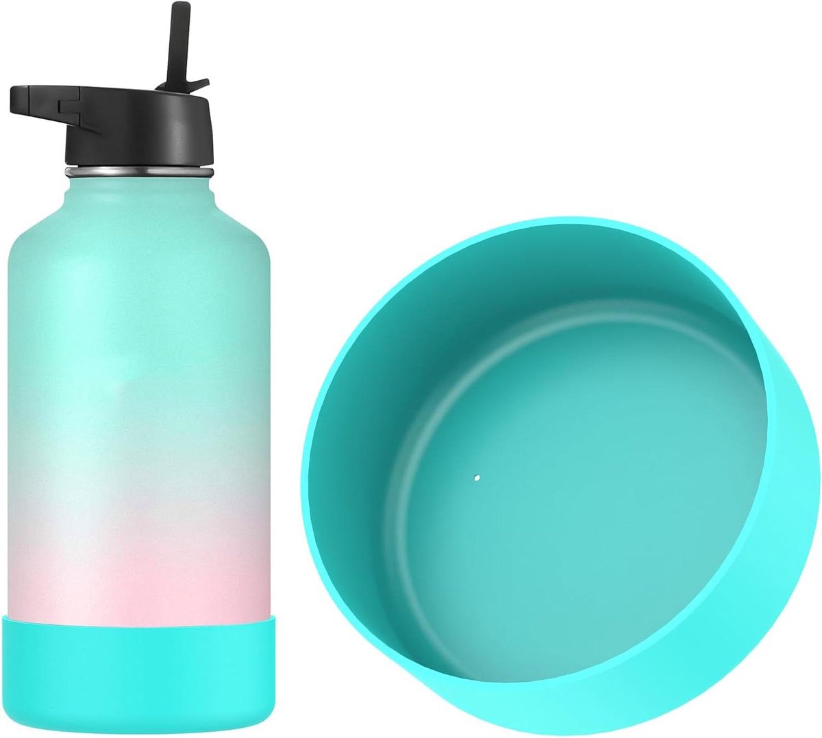Allecto Plus - Flessenhouder Compatibel met Brede Mond/Smalle Mond Waterfles 64oz Siliconen Fles Bodemhoes Hoes Beschermer Bumper (Mint)