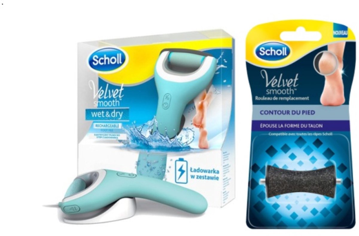 Scholl Velvet Smooth Voetvijl Wet & Dry oplaadbaar + 2 Stuks SchollVelvet Smooth Verwisselbare Roller -Scholl-Eelt-Eeltverwijderaar-Voetverzorging-Eeltvijl-Verwijdert op een effectieve en gemakkelijke manier.