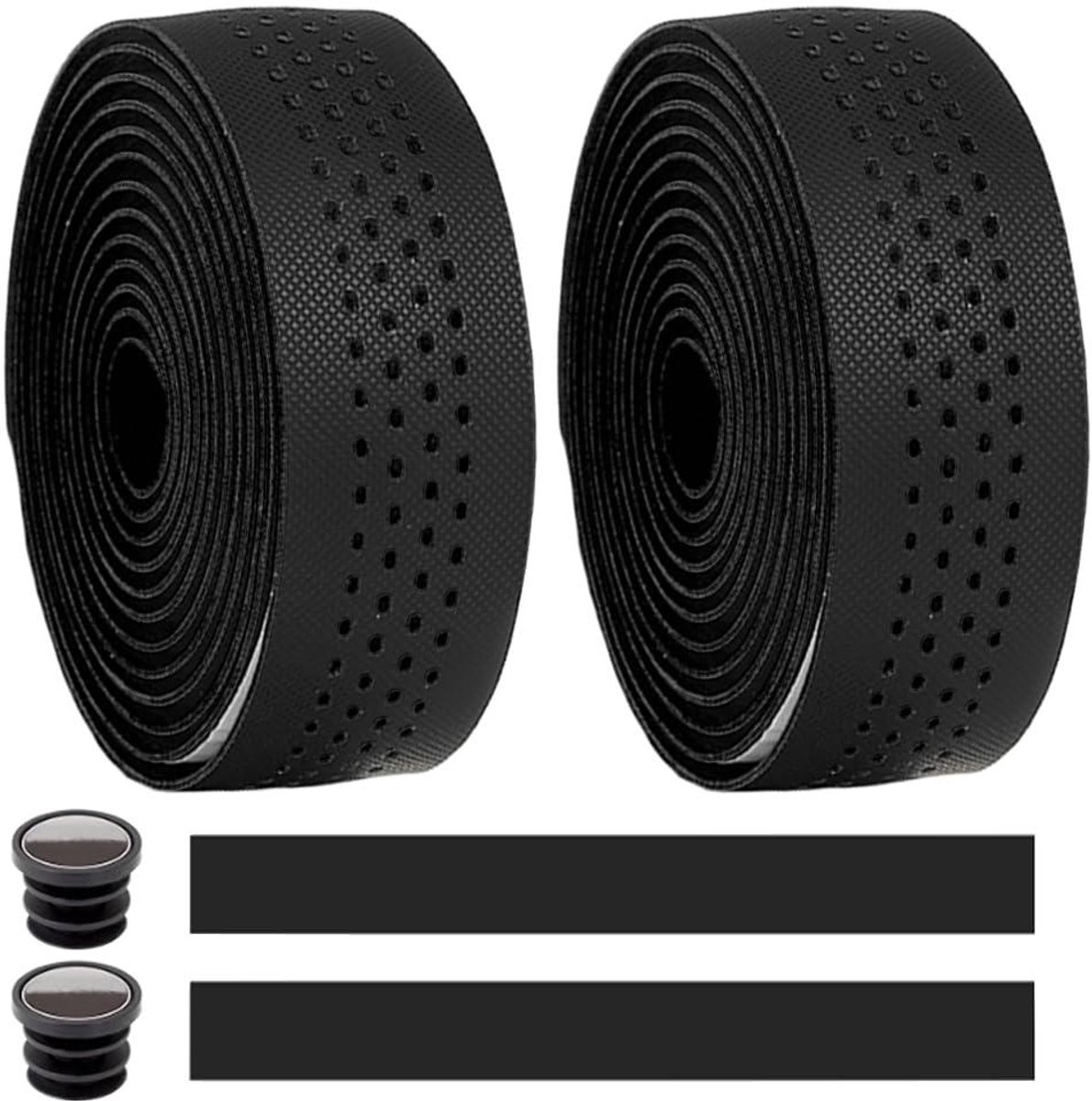 Allecto Plus - Fietsstuurlint PU Ademend Antislip Schokdempend - Zwart - Racefiets Comfort - Stuurtape - Fietsen - Stuurbanden