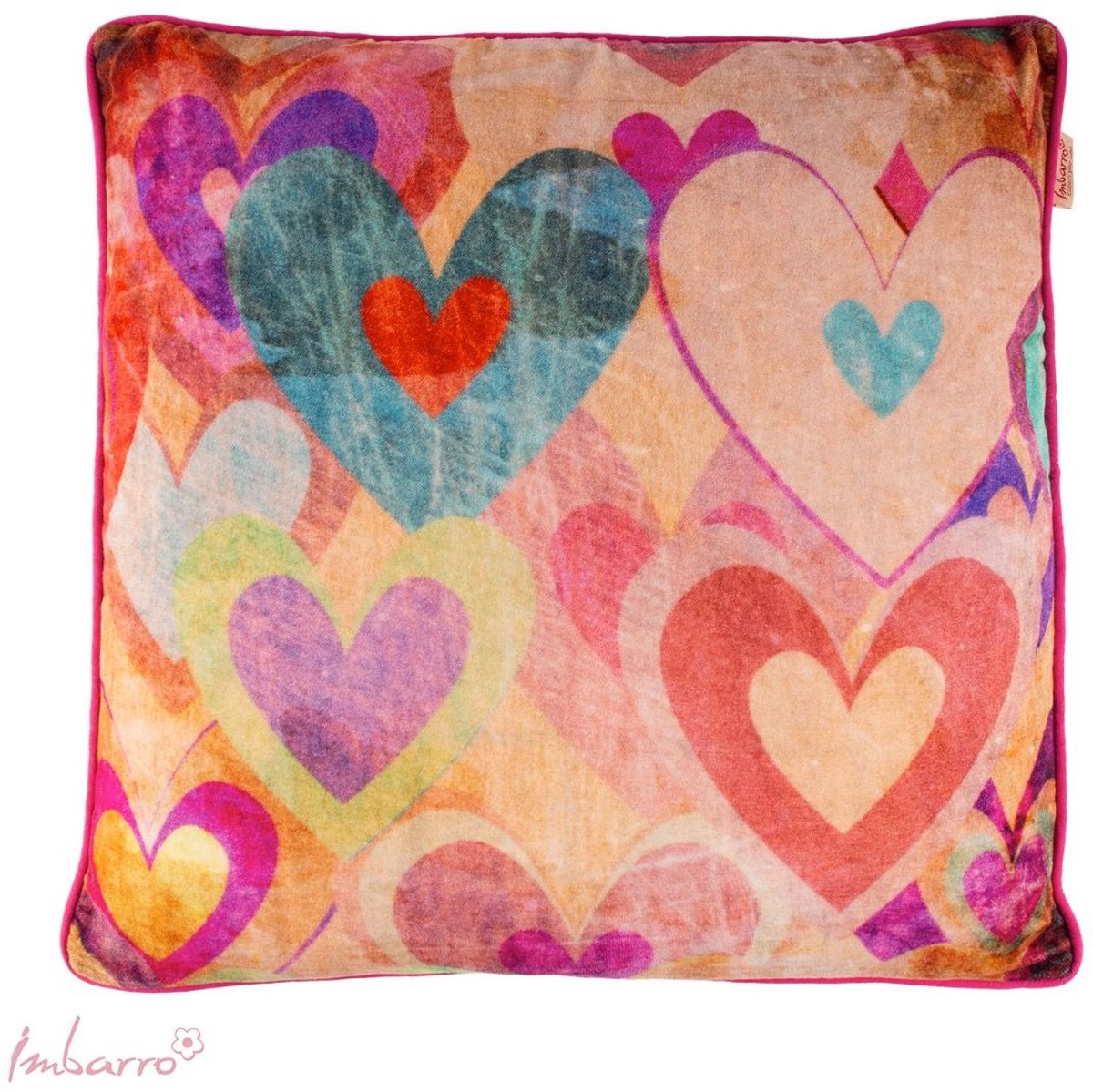 Imbarro Home & Fashion kussen vierkant met hartjes Hesty gekleurd 50 x 50 cm