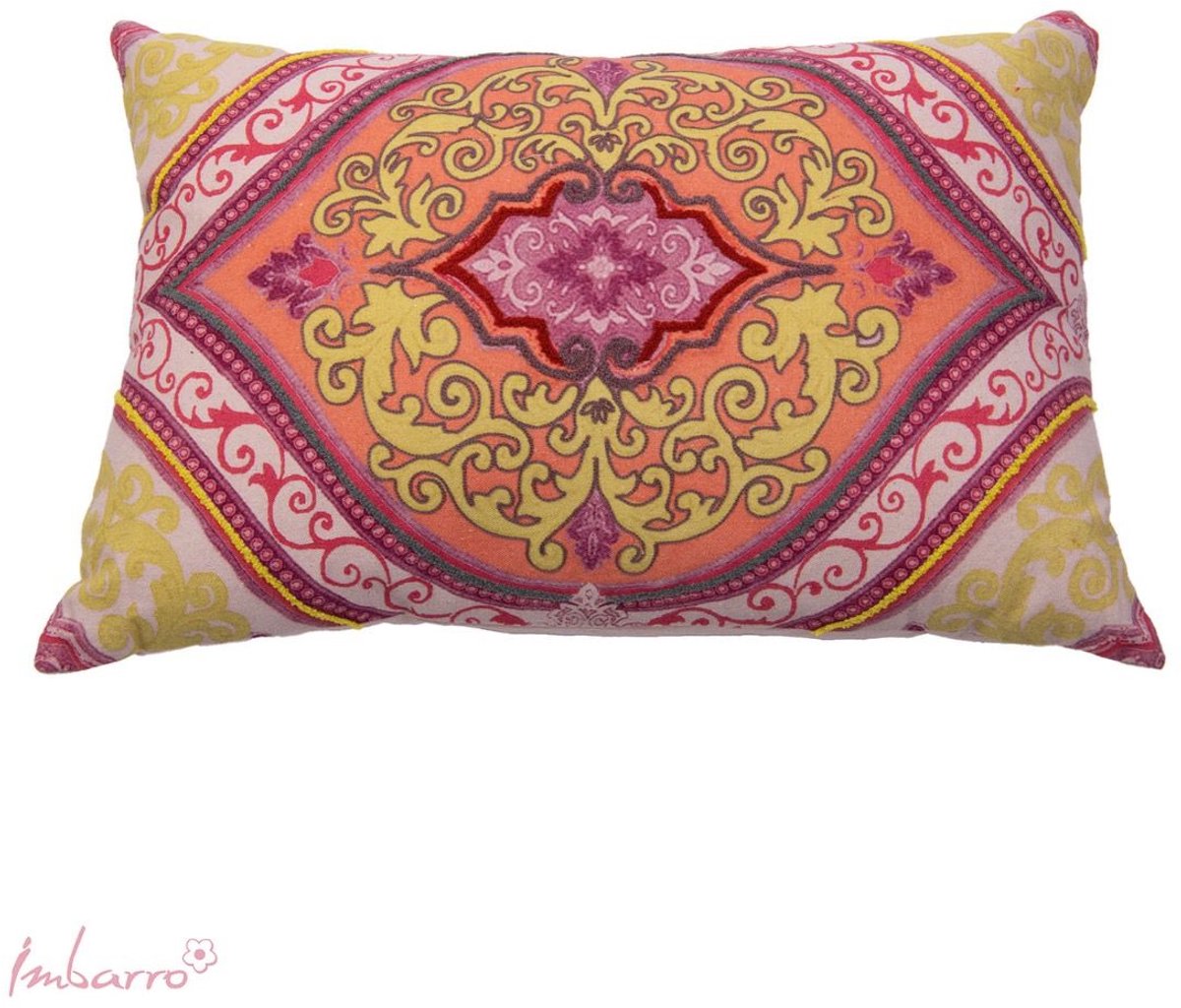 Imbarro Home & Fashion luxe katoenen kussen 40 x 60 cm met barok pint roze geel