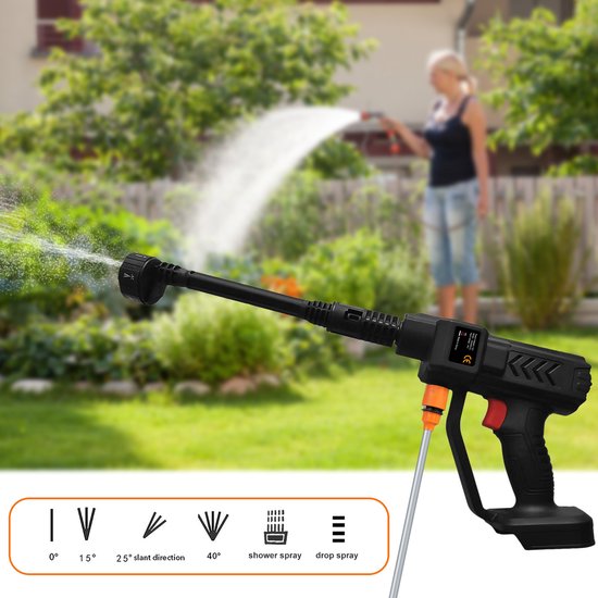 Draadloze Accu Hogedrukreiniger 35 Bar - 21V - 2x 8000mAh - 6-in-1 Spuitkop - Incl. Schuimfles & Gereedschapskoffer - Voor Auto, Fiets, Tuin, Terras & Ramen - Zwart van Merkloos	 — afbeelding 5