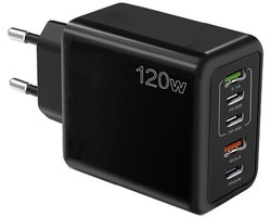 120W 5-Poorts Snellader - USB-C PD + QC3.0 - Multiport USB Adapter lader geschikt voor telefoons, tablets etc. - zwart