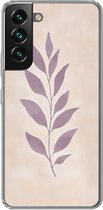Telefoonhoesje Geschikt voor Samsung Galaxy S22 hoesje - Tak - Bladeren - Minimalistisch - Beige - Siliconen Telefoonhoesje Telefoonhoesje