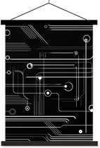 Posterhanger incl. Poster 120x160 cm - Schoolplaat - Abstract - Lijnen - Rondjes - Zwart - Textielposter - Zwarte latten