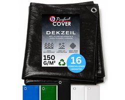 Perfect Cover® Super Sterk Afdekzeil - 10 x 12 m - Zwart - 150 g/m² - Scheurbestendig en Waterbestendig Zeil voor Buiten Tuinmeubelen, Aanhanger of Zwembad - Multifunctioneel als Grondzeil of Autohoes - Met Metalen Zeilringen