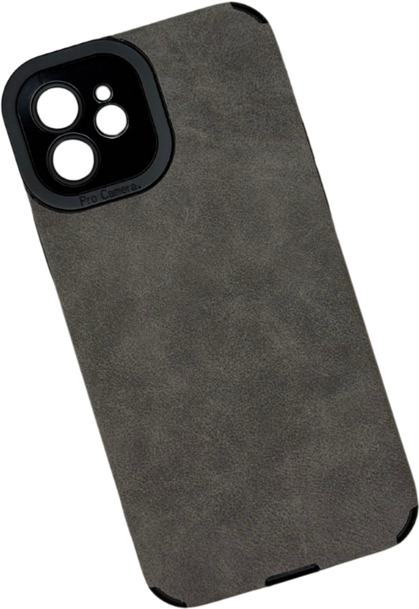 iPhone 16 Hoesje | Luxe Kunstleer | Schokbestendig Shockproof | Wireless Charge | TPU Case met Lensbescherming | Grijs / Gray