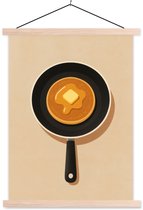 Posterhanger incl. Poster 87x120 cm - Schoolplaat - Pannenkoek - Koekenpan - Boter - Minimalistisch - Textielposter - Blanke latten