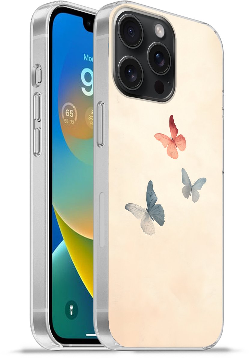 Telefoonhoesje Geschikt voor iPhone 15 Pro Max hoesje - Vlinders - Minimalistisch - Roze - Siliconen Telefoonhoesje Telefoonhoesje
