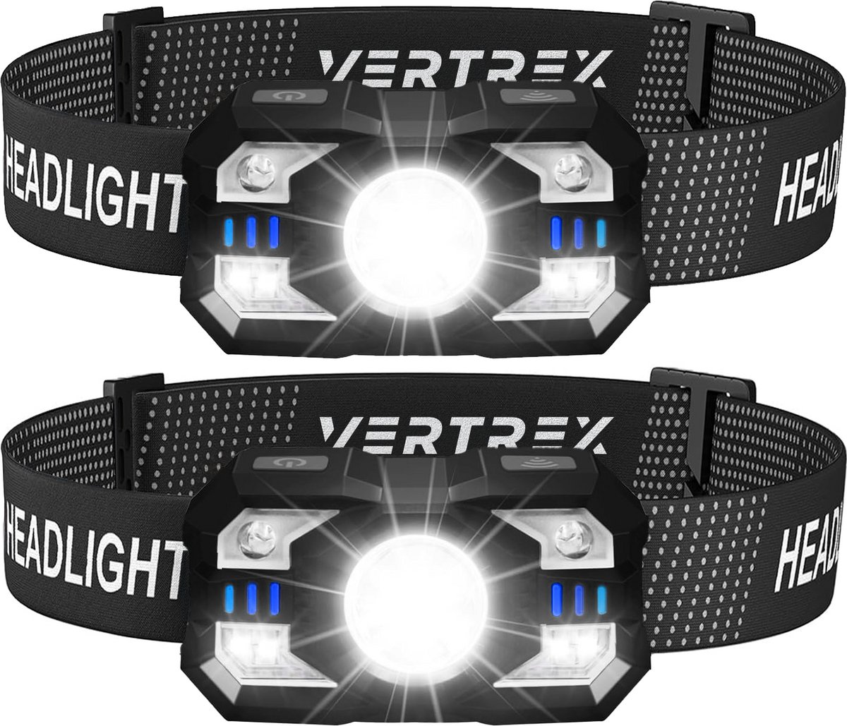 Vertrex LED Hoofdlamp Oplaadbaar – 2 stuks – Wit & Rood Licht – Hoofdlampje – Hoofdlampen – Koplamp – Hoofdzaklamp -Hardloop Verlichting