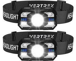 Vertrex LED Hoofdlamp Oplaadbaar – 2 stuks – Wit & Rood Licht – Hoofdlampje – Hoofdlampen – Koplamp – Hoofdzaklamp -Hardloop Verlichting
