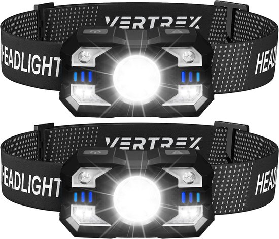 Vertrex LED Hoofdlamp Oplaadbaar – 2 stuks – Wit & Rood Licht – Hoofdlampje – Hoofdlampen – Koplamp – Hoofdzaklamp -Hardloop Verlichting
