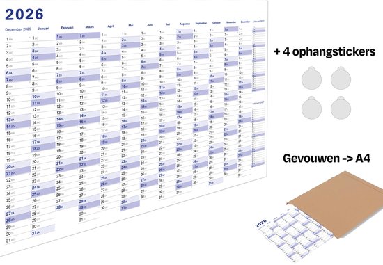Huurdies - Jaarplanner 2026 - Gevouwen naar A4 - 98x68cm