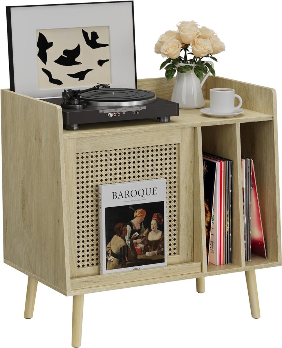 CLGP® Platenspeler Meubel – Stand Platenspelerstandaard Met Vinyl Opbergsysteem - Lichtbruin
