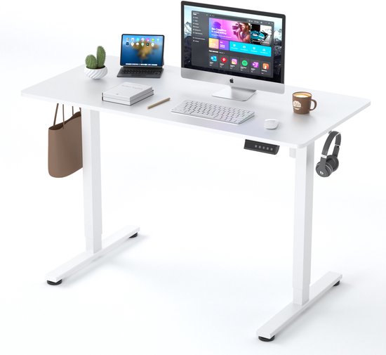 Earthyhome Zit-sta bureau 120 x 60 cm, Zit sta bureau Elektrisch verstelbaar 70cm-116cm, Anti-botsing technologie, Geheugenfunctie, Stille Motor, Draagvermogen 80 kg, Wit.
