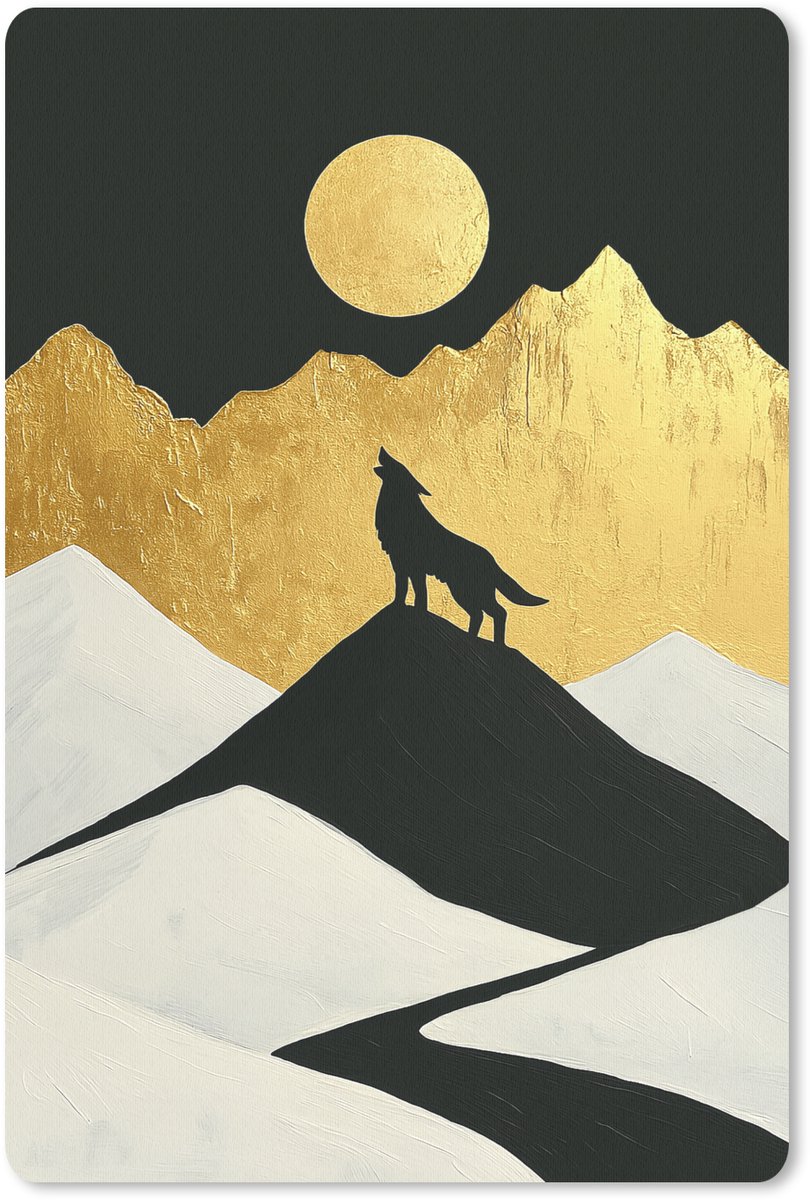 Muismat 18x27 cm - Mousepad Wolf - Bergen - Maan - Zwart - Muismatten