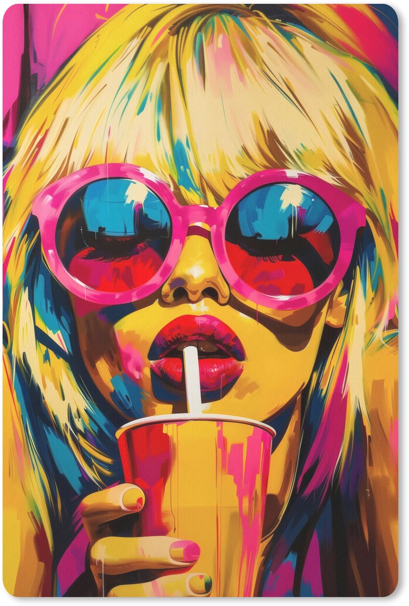 Muismat 18x27 cm - Mousepad Zonnebril - Roze - Vrouw - Rietje - Muismatten
