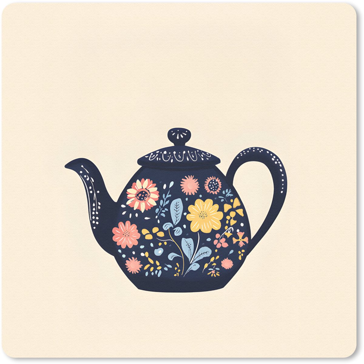 Muismat 20x20 cm - Mousepad Theepot - Kleurrijk - Bloemen - Muismatten