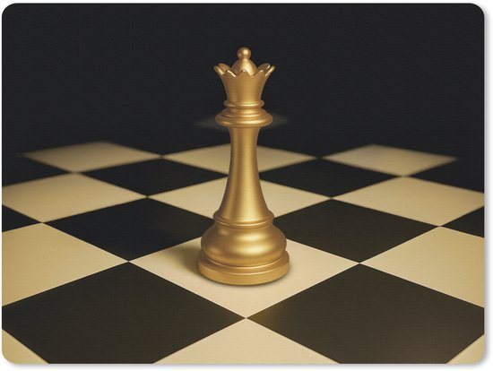 Muismat 23x19 cm - Mousepad Koningin - Schaakstuk - Geblokt - Goud - Muismatten