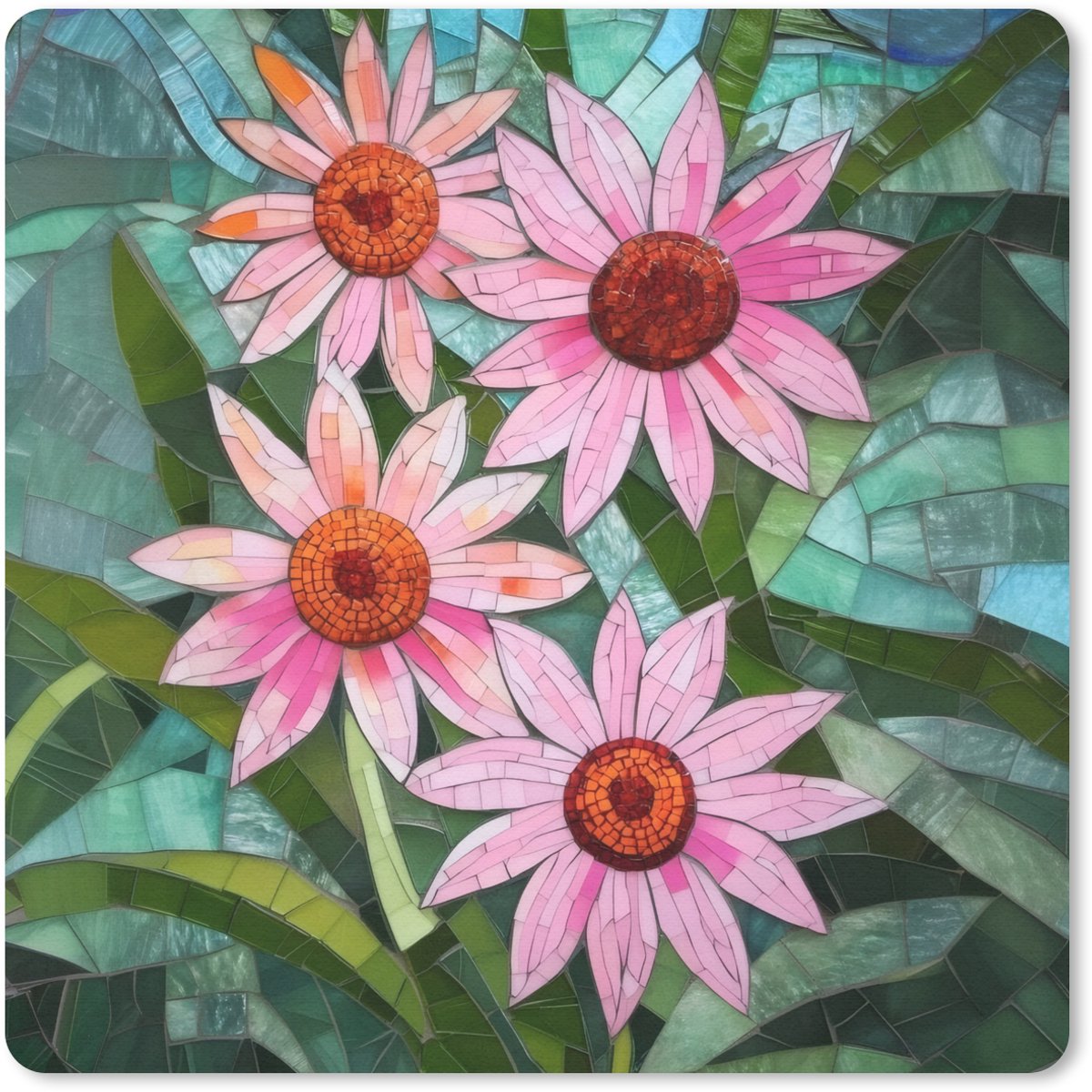 Muismat 20x20 cm - Mousepad Bloemen - Roze - Glasmozaïek - Muismatten