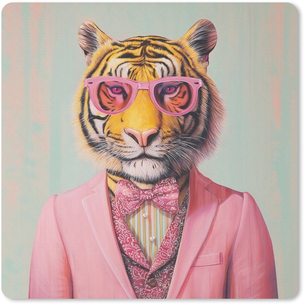 Muismat 20x20 cm - Mousepad Tijger - Strik - Jasje - Roze - Muismatten