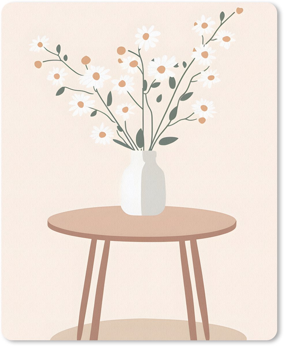 Muismat 19x23 cm - Mousepad Vaas - Bloemen - Madeliefjes - Beige - Muismatten