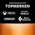 Logo's van Xbox, Nvidia Shield, Omron en Black Diamond.
