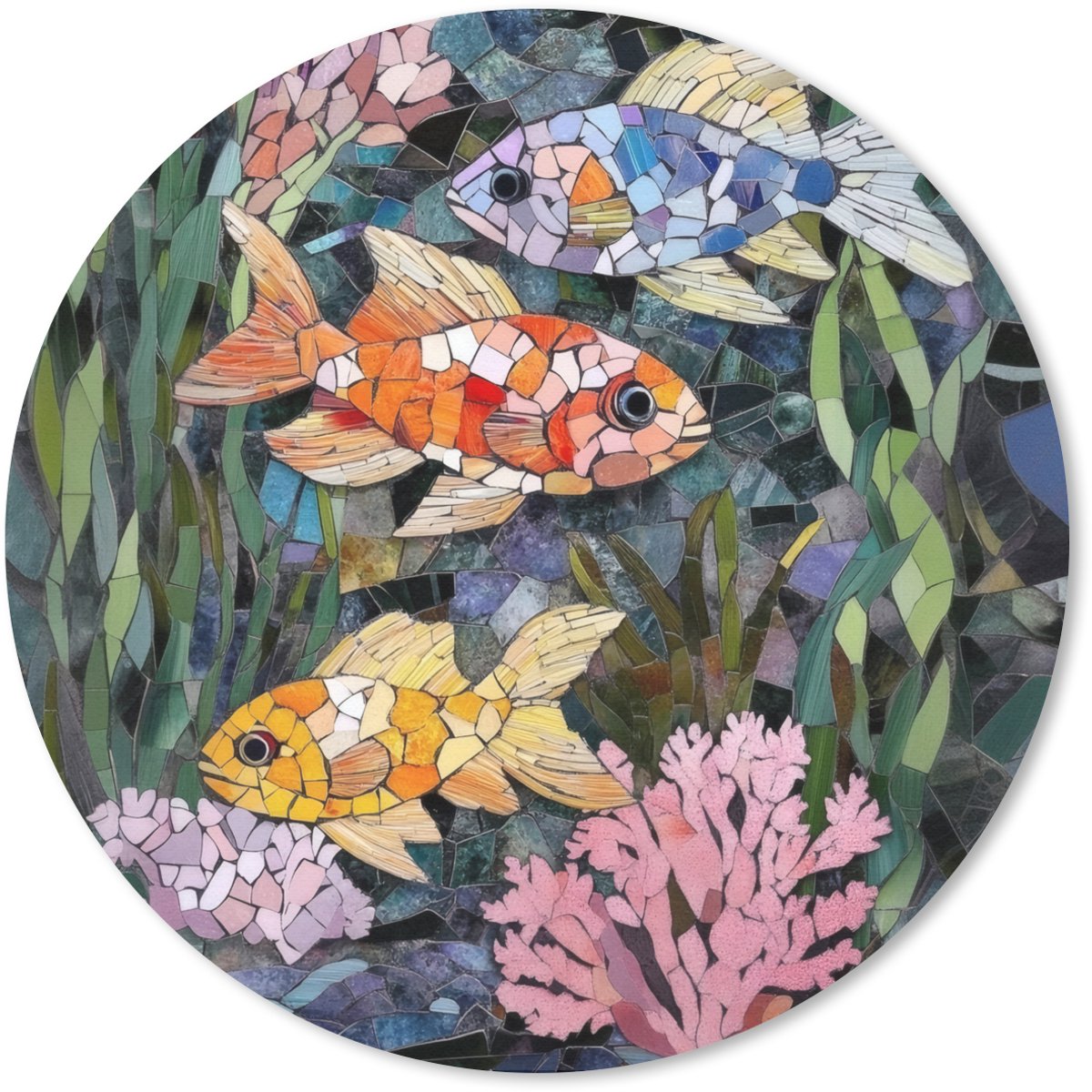 Muismat rond 50x50 cm - Mousepad Vissen - Koraal - Zee - Mozaïek - Ronde muismatten