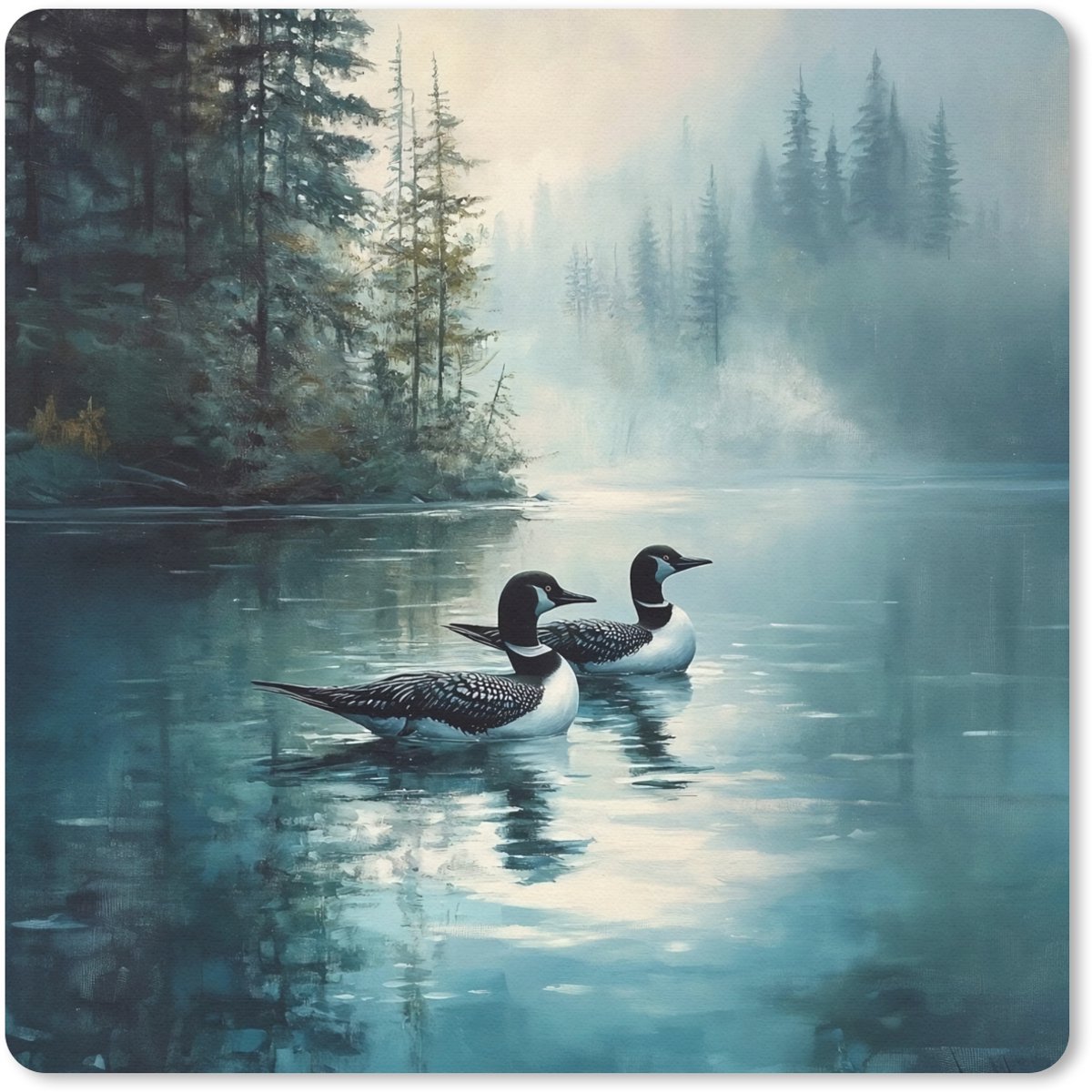 Muismat 30x30 cm - Mousepad Bos - Water - Eenden - Mistig - Muismatten