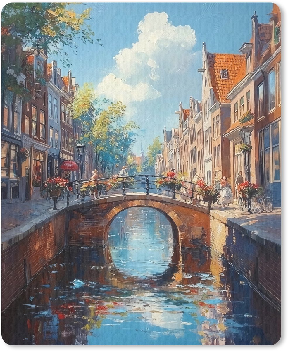 Muismat 19x23 cm - Mousepad Stad - Gracht - Zon - Fietsen - Muismatten