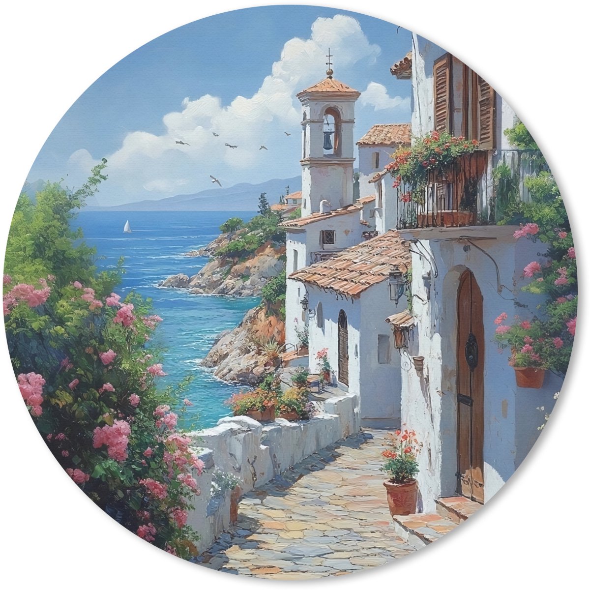 Muismat rond 40x40 cm - Mousepad Huizen - Zee - Bomen - Bloemen - Ronde muismatten