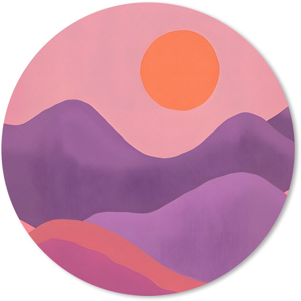 Muismat rond 20x20 cm - Mousepad Zon - Heuvels - Paars - Abstract - Ronde muismatten