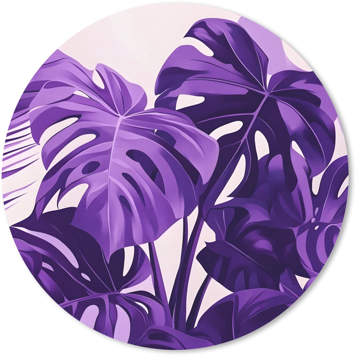 Muismat rond 20x20 cm - Mousepad Bladeren - Paars - Tropisch - Abstract - Ronde muismatten