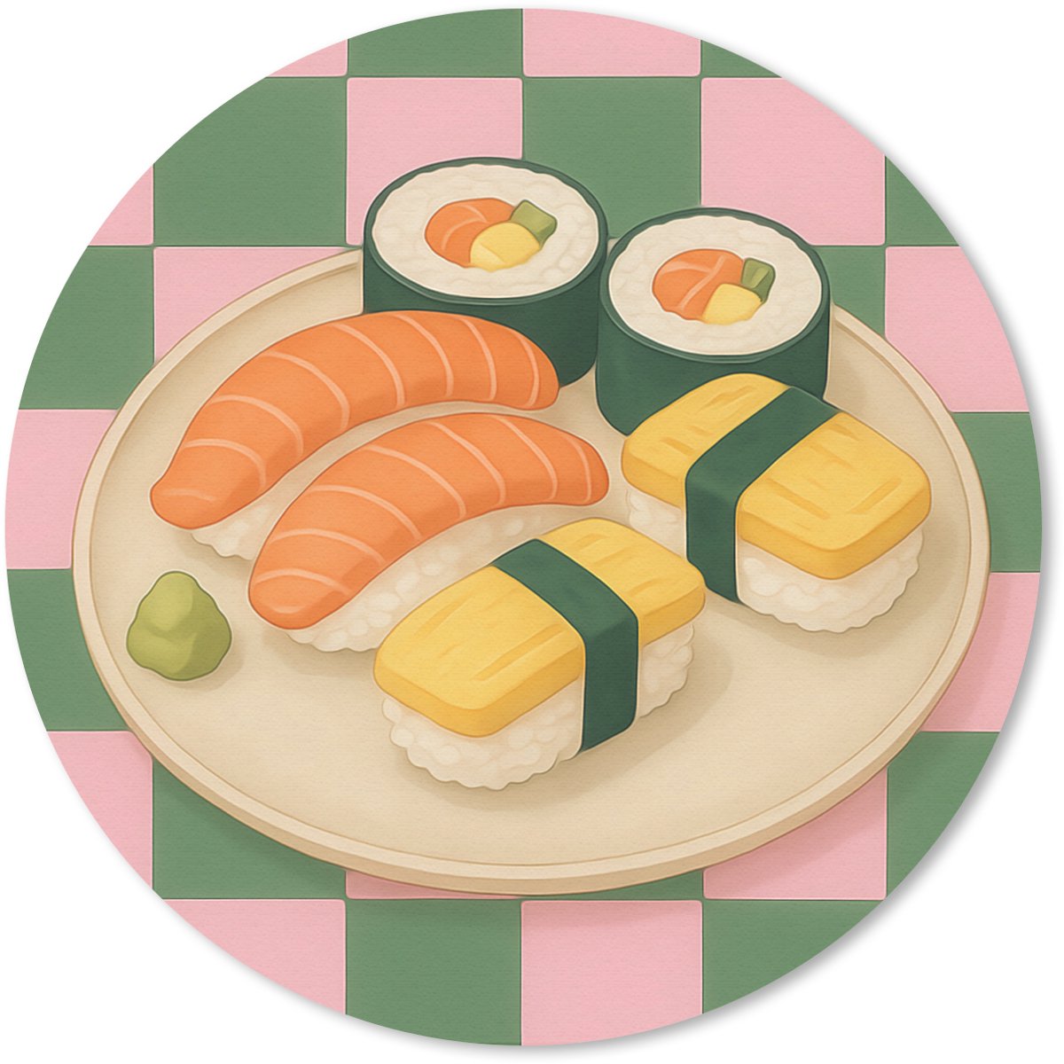 Muismat rond 30x30 cm - Mousepad Sushi - Bord - Geblokt - Groen - Ronde muismatten