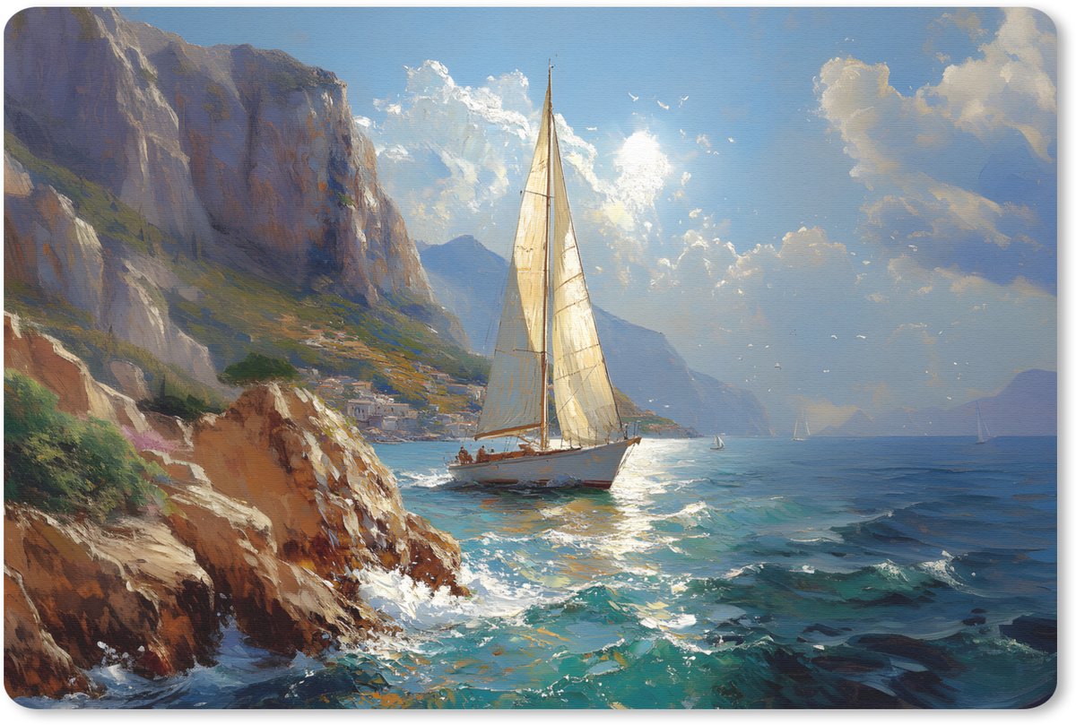 Muismat 27x18 cm - Mousepad Zeilschip - Zee - Rotsen - Wolken - Muismatten