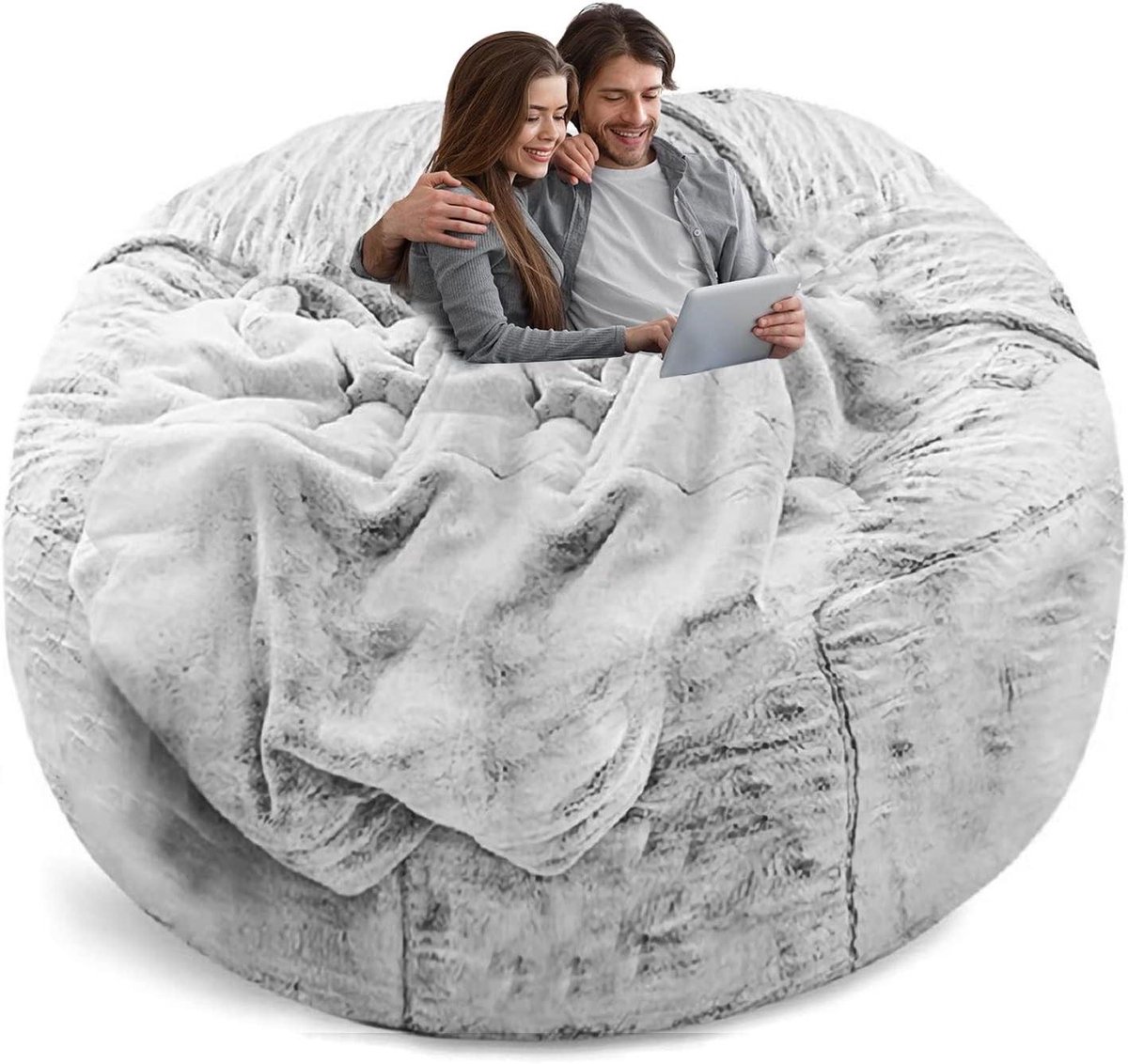 Bean Bag Chair Cover - Oversized Round Soft Fluffy PV Velvet Washable Lazy Sofa Bean Bag Bed Cover for Adults - Living Room Bedroom Furniture Outdoor Cover (Cover Only, No Filler)